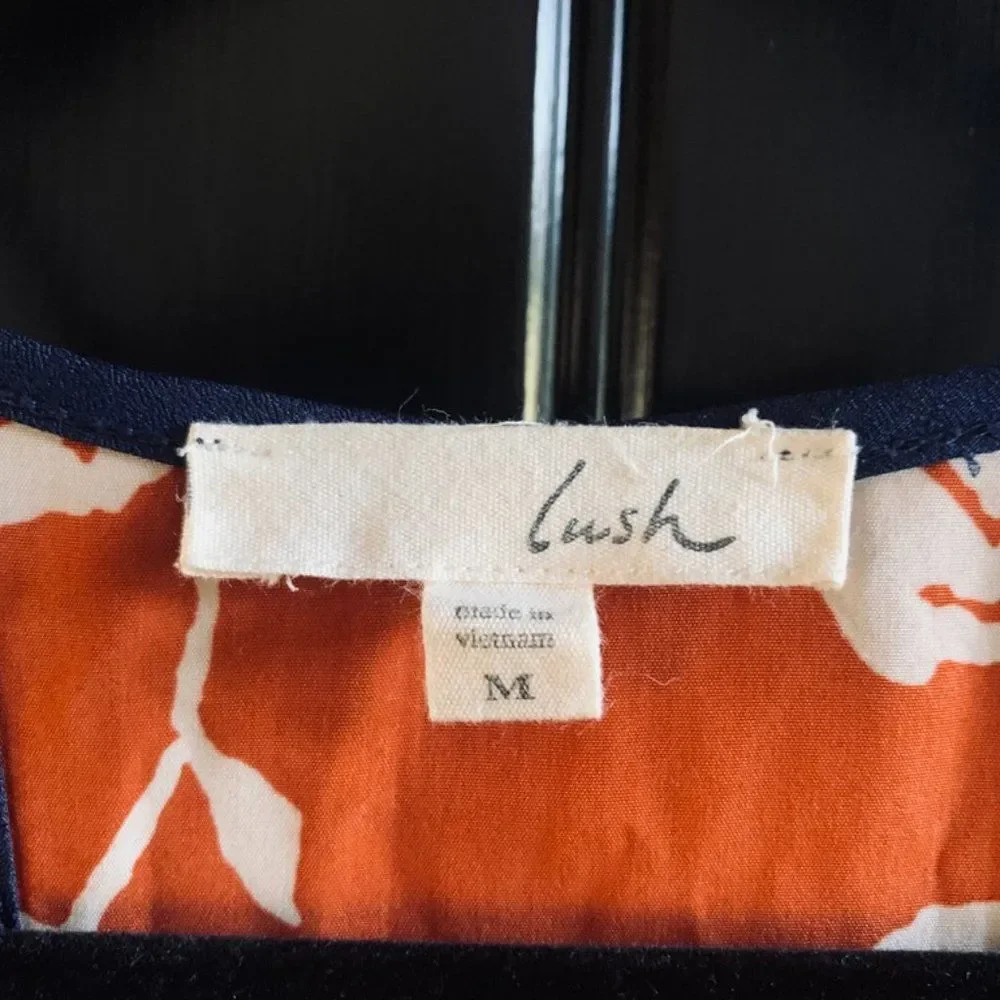 Lush Orange Floral Dress with Navy Trim - Medium